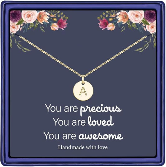 Hidepoo Disc Initial Necklace Gifts for Girls - 14K Gold Filled/Rose Gold/S925 Sterling Silver Disc Initial Necklaces Personalized Birthday Gift Tiny Initial Necklace Jewelry for Girls Women