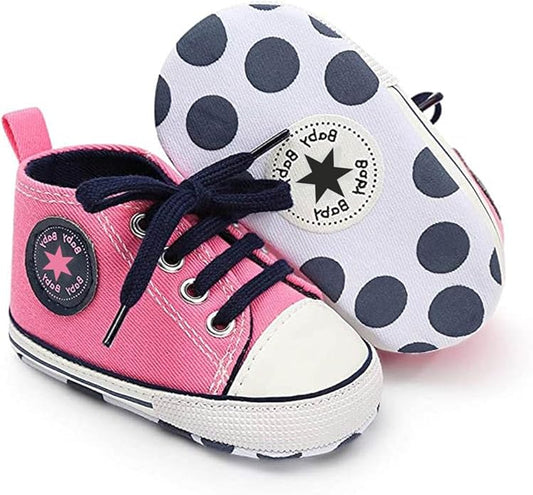 Unisex Baby Boys Girls Shoes, Newborn Infant Non-Slip Canvas Denim High Top Sneakers, Toddler First Walkers Shoes