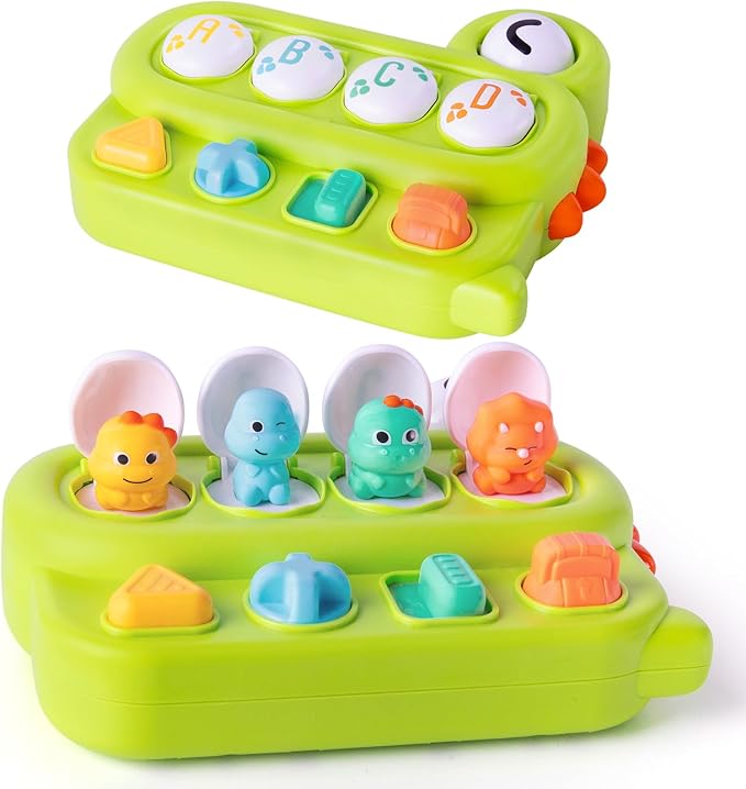 Cause and Effect Pop Up Dinosaur Baby Toy 6-12 Months, Sensory Early Learning Fine Motor Skills Toy for Toddler Boy Girl 9 11 Months