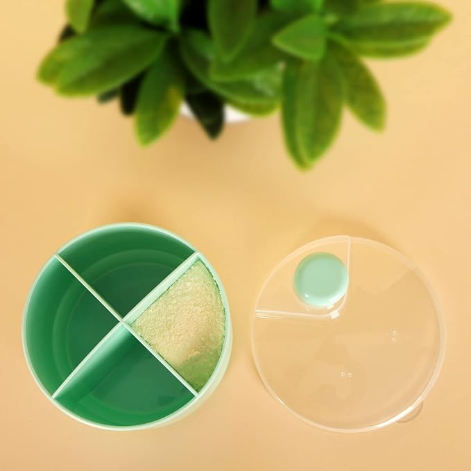 Accmor Formula Dispenser On The Go, Non-Spill Rotating Four-Compartment Formula Container to Go, Milk Powder Snack Storage Container for Infant Toddler Travel Outdoor, Green, 2 Pack
