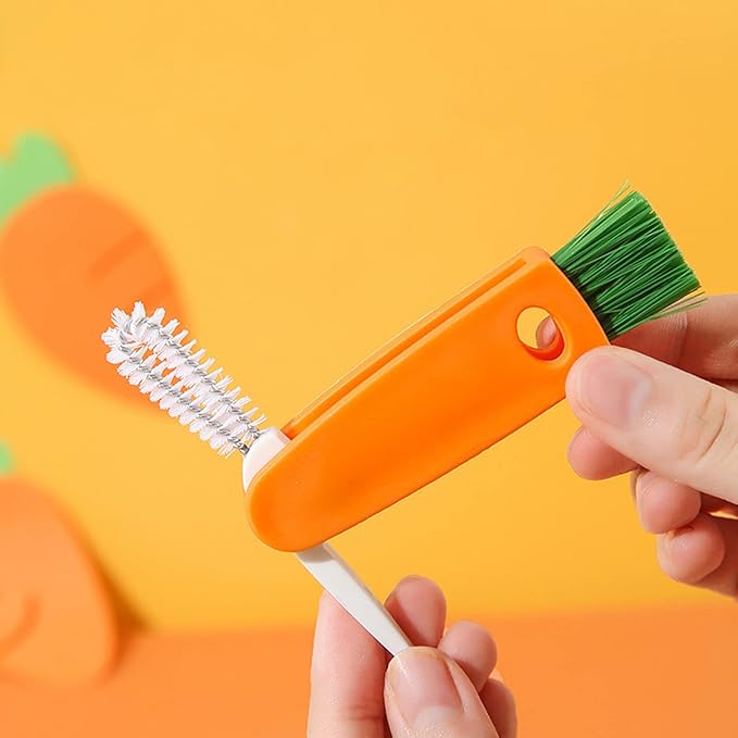 Linhongwu 2PCS 3 in 1 Tiny Bottle Cup Lid Detail Brush Straw Cleaner Tools Water Cleaning Crevice for Bottles Carrot Clean Brushes