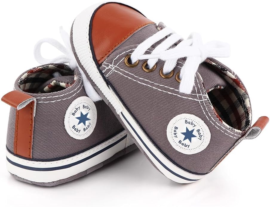 Unisex Baby Boys Girls Shoes, Newborn Infant Non-Slip Canvas Denim High Top Sneakers, Toddler First Walkers Shoes