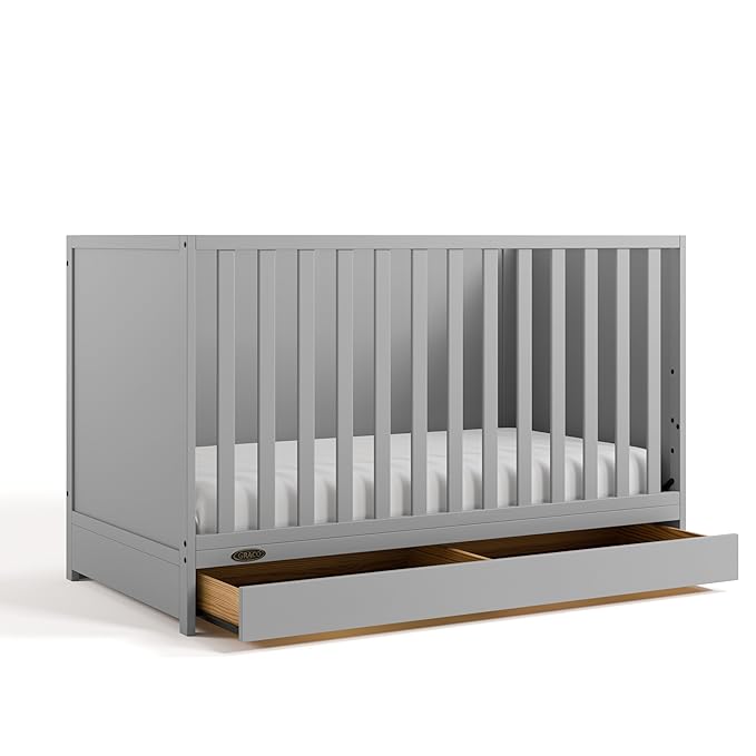 Graco Theo Convertible Crib with Storage Drawer (Pebble Gray) – GREENGUARD Gold Certified with Drawer, Converts to Toddler Bed, Fits Standard Crib Mattress