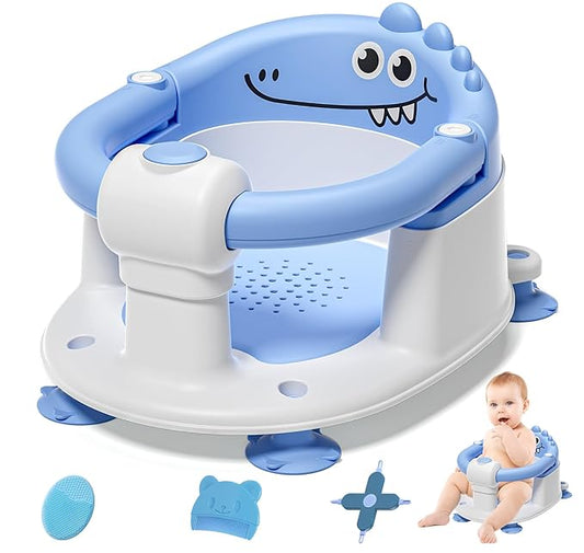 Baby Bath Seat for Babies 5 Months & Up - Non-Slip Bath Seat for Sitting Up with Baby Essentials Kit, Soft Cushion & Compact Design, Toddler Bathtub Seat