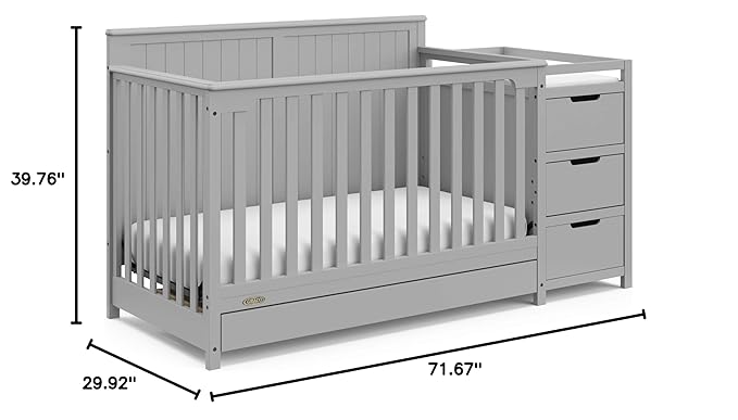 Graco Hadley All-in-One Convertible Crib & Changer (Pebble Gray) – GREENGUARD Gold Certified, Fits Standard Crib Mattress, Converts to Toddler Bed and Full Bed, 4 Adjustable Mattress Heights
