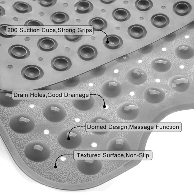 Linoows Bathtub and Shower Mats, Extra Long Non-Slip Bath Tub Mat 39 x 16 Inch, Machine Washable Bathmat with Suction Cups & Drain Holes for Bathroom Floor, Gray