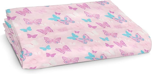 Fitted Crib Sheet Single, 100% Woven Cotton, Toddler Fitted Sheet, Fits Standard Size Baby Mattress 28 x 52 x 8in, Butterfly (Pink)