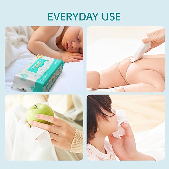 MATERN'ELLA Baby Wipes, Diaper Wipes for Sensitive Skin, Wet Wipes with 99% Water Based, Hypoallergenic, Safe and Gentle, 8 Flip-Top Packs (640 Wipes Total)