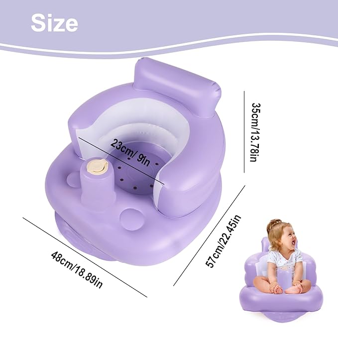 Inflatable Baby Chair, Inflatable Baby Seat for Babies 3 Months and Up, Summer Blow Up Chair with Built in Air Pump, Bumbo Seat for Learning to Sit, Palying, Camping, Purple