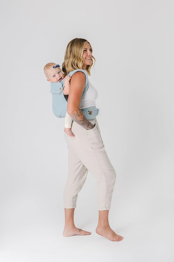 Mabē Monarch Ergonomic Baby Carrier – Premium Cotton Soft Structured Newborn to Toddler Carrier with Hip-Healthy Design, 3 Carry Positions (7-35lbs), Lightweight & Breathable, (Dream Wash Denim)