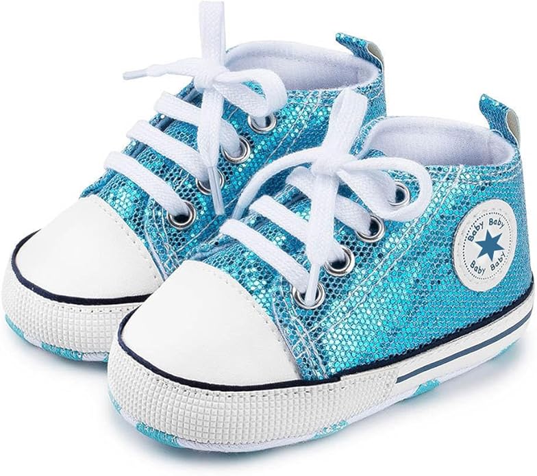 Unisex Baby Boys Girls Shoes, Newborn Infant Non-Slip Canvas Denim High Top Sneakers, Toddler First Walkers Shoes