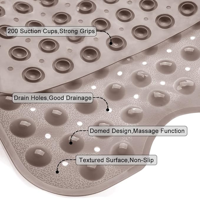 Linoows Bathtub and Shower Mats, Extra Long Non-Slip Bath Tub Mat 39 x 16 Inch, Machine Washable Bathmat with Suction Cups & Drain Holes for Bathroom Floor, Tan