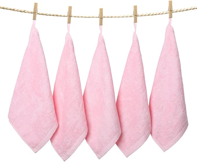 Yoofoss Washcloths Towel Set 10 Pack Baby Rayon Derived from Bamboo Wash Cloth for Bathroom-Hotel-Spa-Kitchen Multi-Purpose Fingertip Towels and Face Cloths 10'' x 10'' - Pink