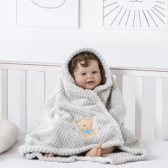 CREVENT Soft Cozy Baby Blankets for Boys Girls + Security Blanket, Set with a Gift Bag Newborn Essentials (Grey)
