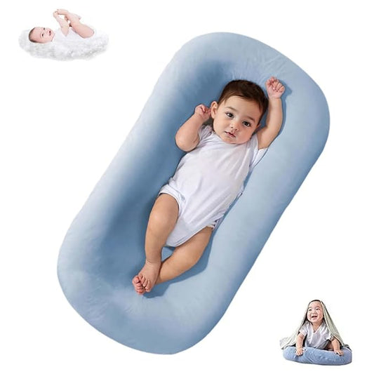 Lucakuins Baby Lounger, Bionic Design Baby Lounger for Newborn 0-24 Months, Soft Organic Cotton Breathable Lounger for Infants (Blue Newborn Lounger)