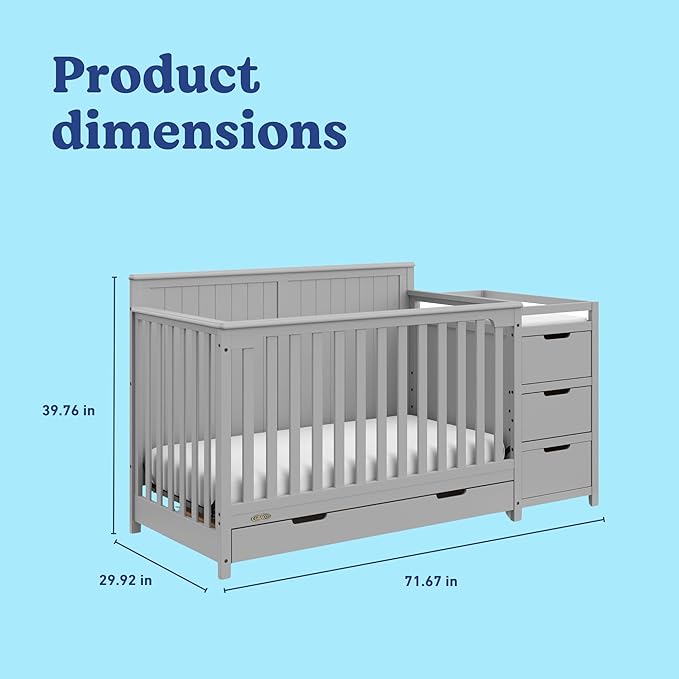 Graco Hadley All-in-One Convertible Crib & Changer (Pebble Gray) – GREENGUARD Gold Certified, Fits Standard Crib Mattress, Converts to Toddler Bed and Full Bed, 4 Adjustable Mattress Heights