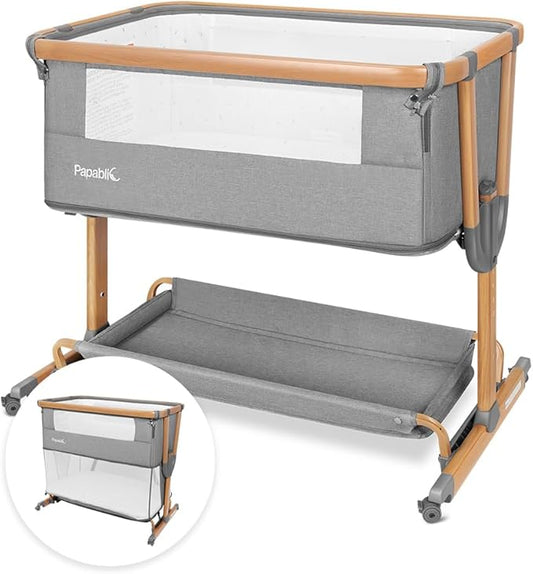 Papablic 4 in 1 Baby Bassinet, Bedside Bassinet for Baby, Adjustable Rocking Bassinet Bedside Sleeper with Soft Mattress & Storage Basket, Easy to Assemble