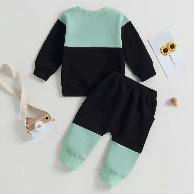 Kupretty Toddler Baby Boy Fall Winter Clothes Color Block Long Sleeve Sweatshirt Pullover Tops + Joggers Pants Outfit Set