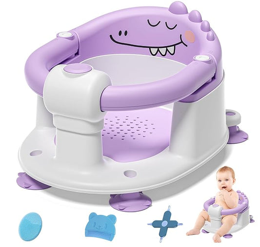 Baby Bath Seat for Babies 5 Months & Up - Non-Slip Bath Seat for Sitting Up with Baby Essentials Kit, Soft Cushion & Compact Design, Toddler Bathtub Seat