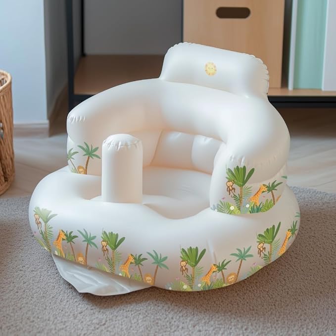 1 Piece Inflatable Baby Seat, Beautiful Jungle Design Baby Chair for 3 Months & Up, PVC High-Strength Thermoplastic Inflatable Chair, Sit Me Up, Infant Seat Easy to Inflate