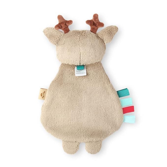 Itzy Ritzy - Itzy Lovey Including Teether - Baby Lovey with Teether, Textured Ribbons & Dangle Arms - Features Crinkle Sound, Sherpa Fabric and Minky Plush (Jolly The Reindeer)