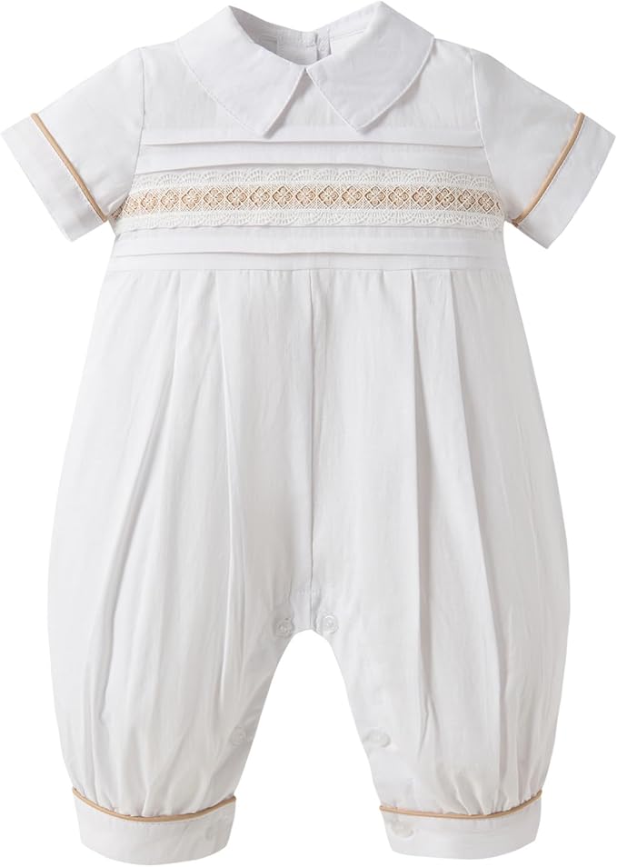 Booulfi Baptism Christening Outfits for Boys Easter White Romper Baby Romper Church Newborn Clothes