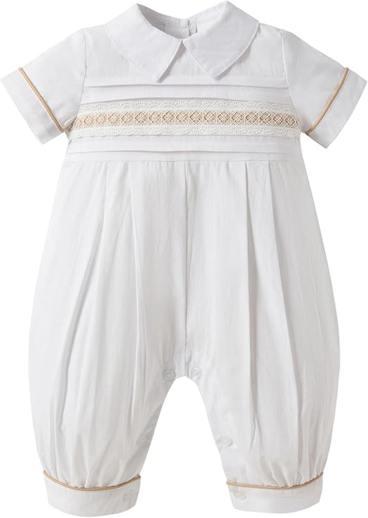 Booulfi Baptism Christening Outfits for Boys Easter White Romper Baby Romper Church Newborn Clothes