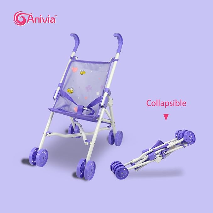 ANIVIA Baby Doll Stroller Set - Accessories Include Crib, Play Mat, Feeding Toy, Diaper Bag - Nursery Role Play Set (11" Doll Included)