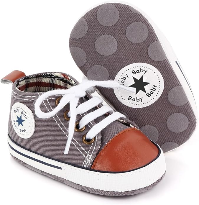 Unisex Baby Boys Girls Shoes, Newborn Infant Non-Slip Canvas Denim High Top Sneakers, Toddler First Walkers Shoes