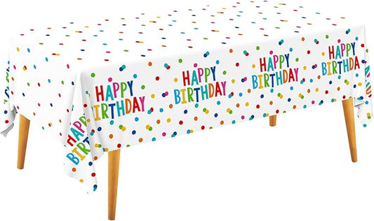 Happy Birthday Decorations: Birthday Party Supplies Set - Birthday Dots Design with Happy Birthday Tablecloth. Includes 3 Pack of 54X108inch Waterproof Plastic Table Covers for Boys/Girls Party