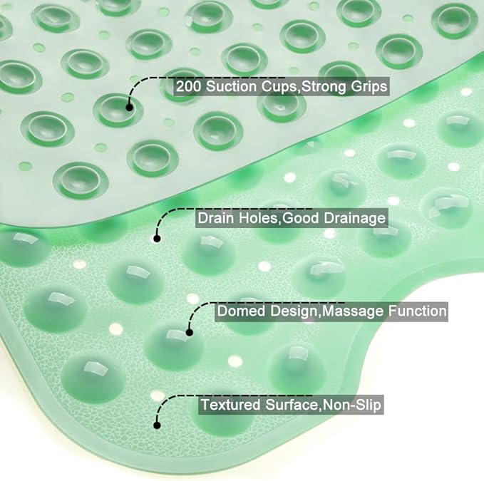 Linoows Bathtub and Shower Mats, Extra Long Non-Slip Bath Tub Mat 39 x 16 Inch, Machine Washable Bathmat with Suction Cups & Drain Holes for Bathroom Floor, Pale Green