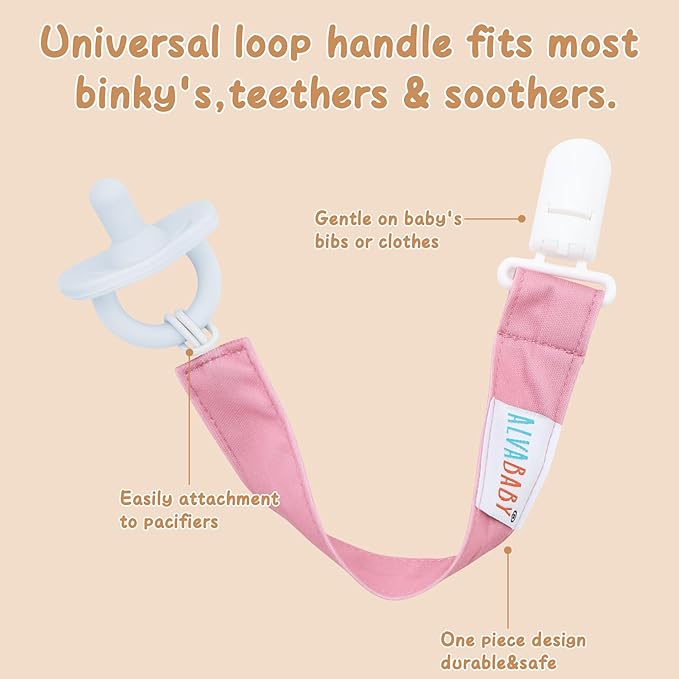 ALVABABY Pacifier Clips for Neutral Boys Girls 8 Pack Paci Binky Holder Leashes Brown Pink 8DP08-DA