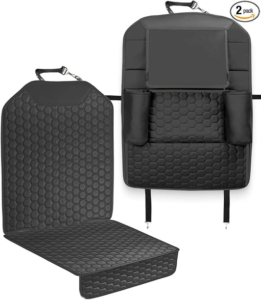Black Car Seat Set: Backseat Organizers & Waterproof Protector for Child Seats Toy Storage in Black, Brown, Tan Guard Against Dirt, Scratches, Stains on Leather