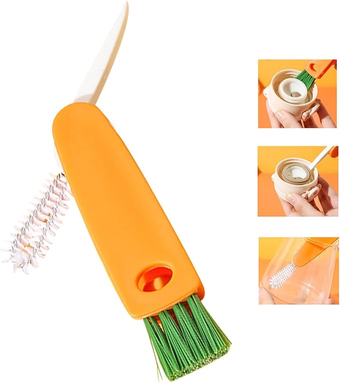Linhongwu 2PCS 3 in 1 Tiny Bottle Cup Lid Detail Brush Straw Cleaner Tools Water Cleaning Crevice for Bottles Carrot Clean Brushes