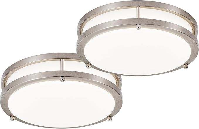DLLT 2Pack Flush Mount LED Ceiling Light: 10 Inch 5CCT (3000K-6000K) & Dimmable Ceiling Light Fixtures for Bedroom - 18W Modern Brushed Nickel 1600LM Super Bright Kitchen Lighting Fixtures Ceiling