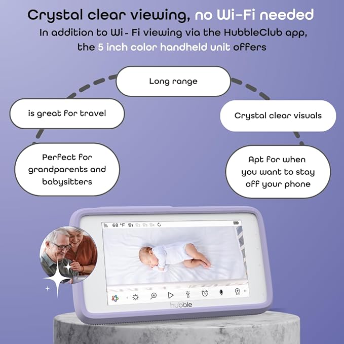 HUBBLE CONNECTED SkyVision Pro Twin AI-Enhanced HD Smart Baby Monitor, 2 Cameras, Parent Unit, Mounts, Smart Rollover & Cry Detection, AI Sleep Report, 2-Way Talk, Night Vision, Light & Sounds, App
