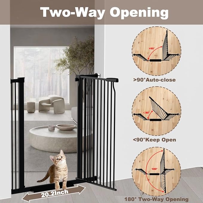 41" Extra Tall Dog Gate for Doorways Stairs, 60.3-65.7 in in Wide Baby Gates Walk Thru, No Drill Long Pet Gate for Doggie Puppy, Auto Close Large Child Safety Gate with Door Indoor, Black