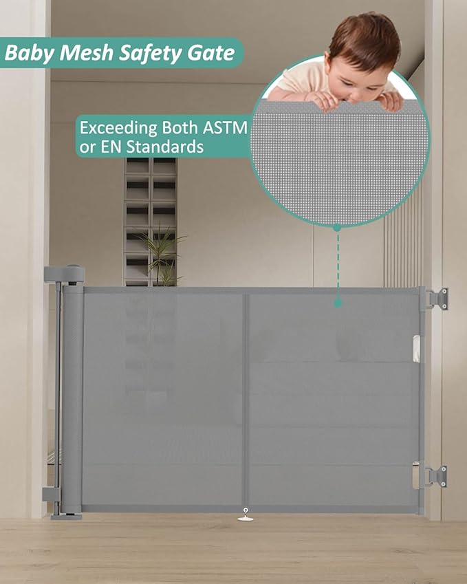 Upgraded 50" Retractable Baby Gates with Reinforced Strip Design to Prevent Crawling Through, 34" Tall Retractable Dog Gate, Retractable Gates for Stairs, Doorways, Hallways