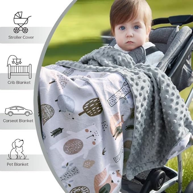 QSTEHEML Baby Blankets for Boys Neutral,Super Soft Nursery Minky Blanket Unisex, Baby Gifts Double Layer with Dotted Backing, Newborn Blankets for Crib Stroller(Fox, 30 * 40inch)