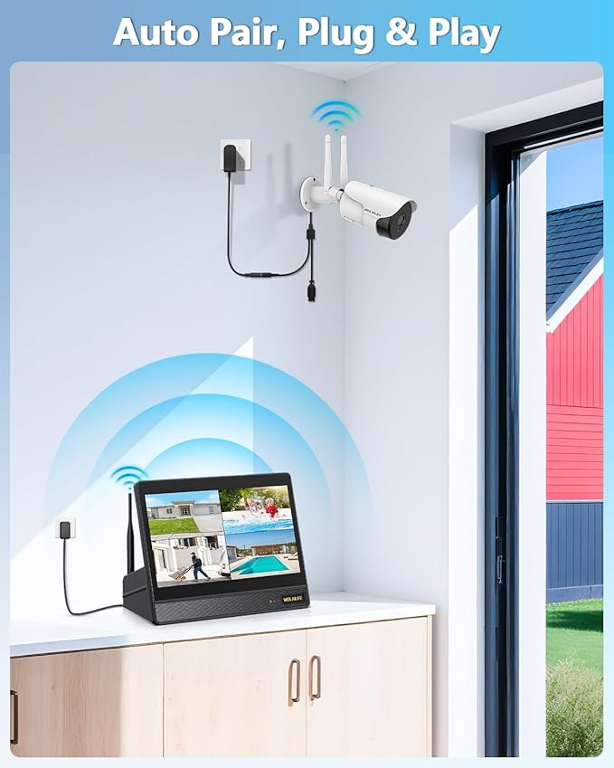 5MP Wireless Security Camera System with 10" Monitor, Outdoor WiFi Home Video Cameras Systems Surveillance DVR Kits