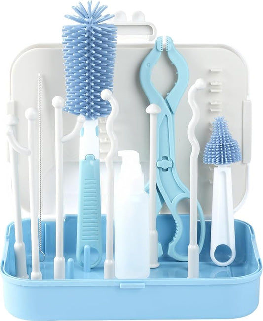 6-in-1 Baby Bottle Cleaner Set, Including Nylon & Silicone Bottle Brush, Cap, Straw & Nipple Brushes, BPA-Free (Blue