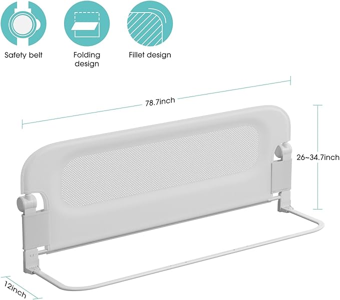 Baby Bed Rail Guard for Toddlers - 78" Toddler Bed Rails for Twin, Full, Queen, King Bunk Size Bed Swing Down Bedrail Extral Tall Child Safety Side Railing Guards for Kids White
