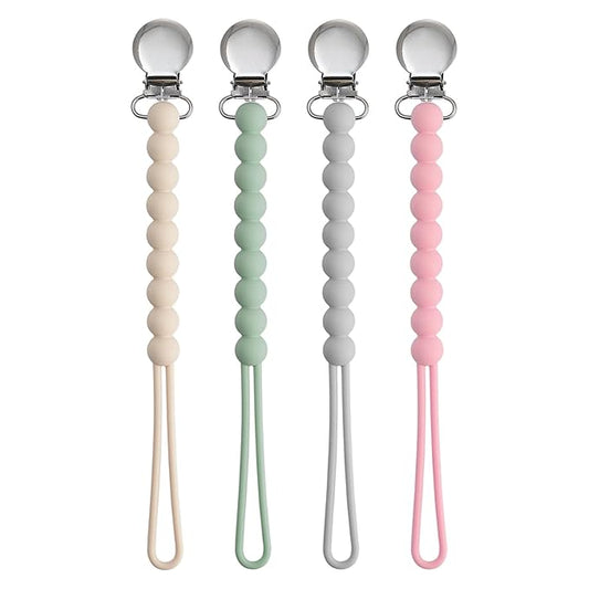 Pacifier Clips for Boys Girls - MORIBOX 4 Pack Paci Clip Soothe Baby Binky Holder for Shower Birthday Gift