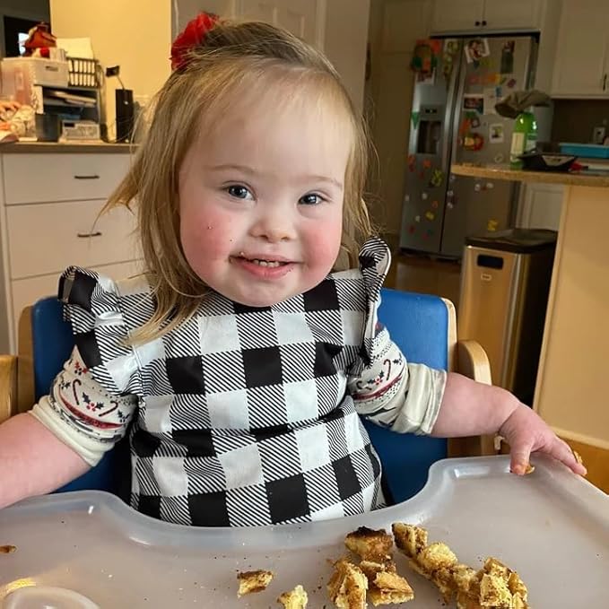 BapronBaby Flutter White Buffalo Plaid Bapron - No Neck Tie Safer Bib for Baby & Toddler - Soft Waterproof Stain Resistant - Machine Washable - Sz Preschool 3-5yrs