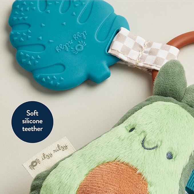 Itzy Ritzy Infant Toy & Teether - Itzy Pal Baby Teething Toy Includes Lovey, Crinkle Sound, Textured Ribbons & Silicone Teether for Newborn (Avocado)