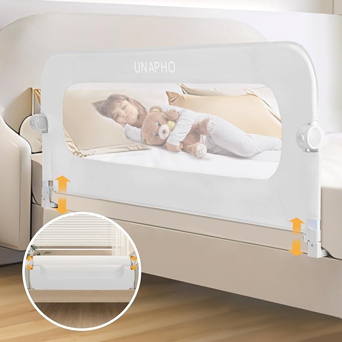 Bed Rail for Toddlers,Swing Down Kids Bed Rails Guard for Twin,Full,Queen,Bunk Size Bed,Extra Tall Child Bed Rail Guard with Reinforced Anchor Safety System(White,32 Inch,1 Side)