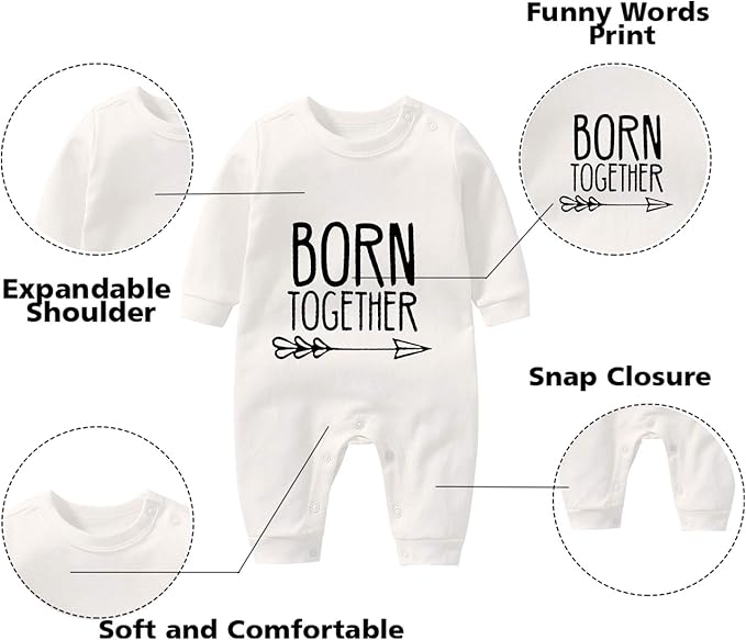 YSCULBUTOL Baby Twins Bodysuit Born Together Friends Forever Newborn Clothes Unisex Twin Outfits With Hat