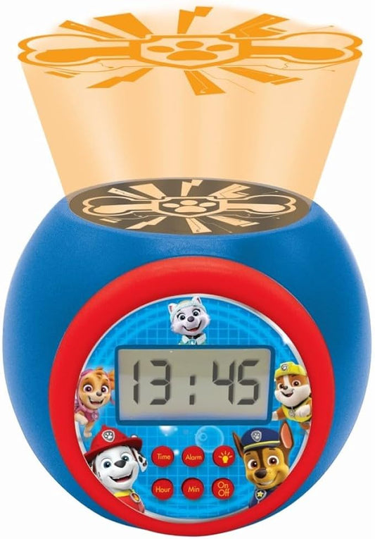 LEXIBOOK - Paw Patrol Projector Alarm Clock with Snooze Function and Alarm Function,Night Light with Timer, LCD Screen, Battery Operated, Blue/Red, RL977PA
