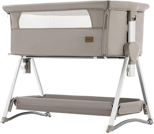 Bassinet, Bedside Sleeper for Baby, Rocking Cribs Newborn Infant Sleeping Bed, Portable Foldable Baby Travel Bed with Mattress, Height Adjust, Suit for 0-6M Bassinet (Khaki)