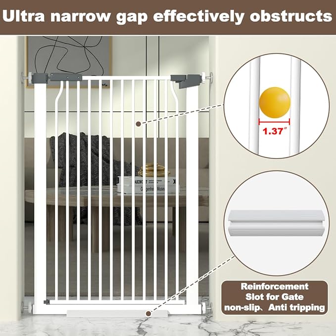 41" Extra Tall Baby Gate for Doorway, 32.6-40.5'' Metal Pet Baby Safe Gate, Extra Wide Pressure Mounted Child Door with Expansion Kit, No Drilling Cat Fence Indoor, No Climb Cat Proof Gate, White